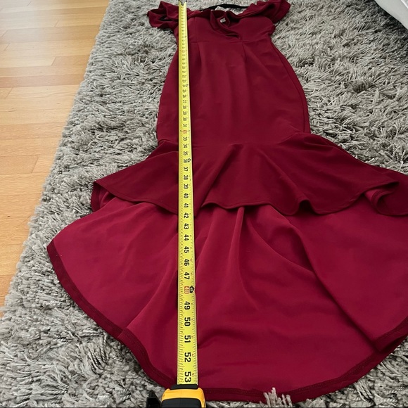 Red Ruffle Hi-Low Midi Bodycon Dress, XS - Picture 10 of 10